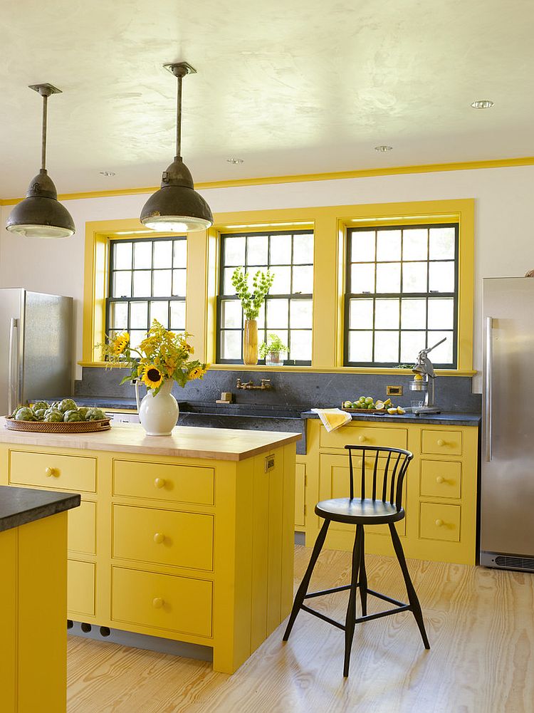 модные идеи серый желтый цвет кухни